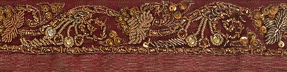 Sanskriti Vintage Sari Border Hand Beaded 1 YD Indian Trim Ribbon Maroon Lace