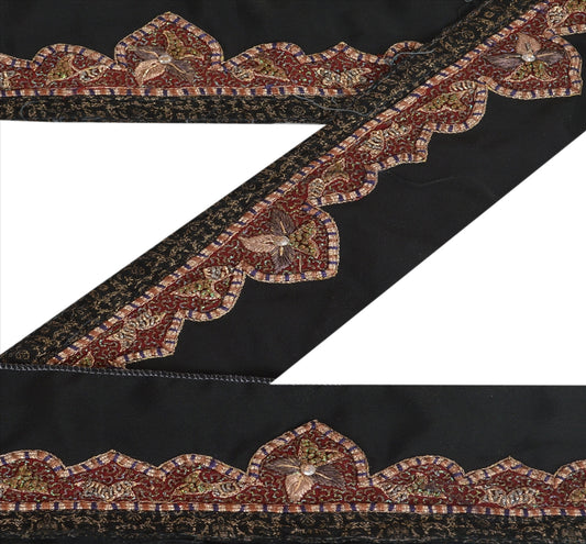 Sanskriti Vintage Sari Border Hand Bead 1 YD Indian Trim Decor Ribbon Black Lace