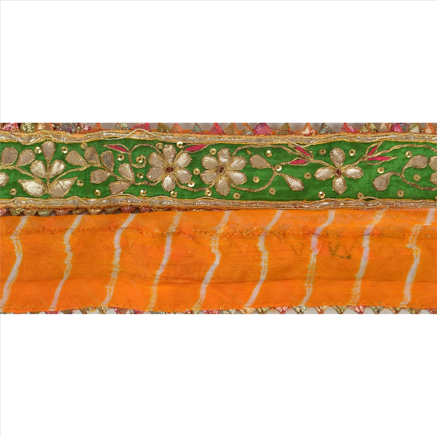 Vintage Sari Border Antique Hand Beaded Leheria 1 YD Trim Sewing Orange Lace