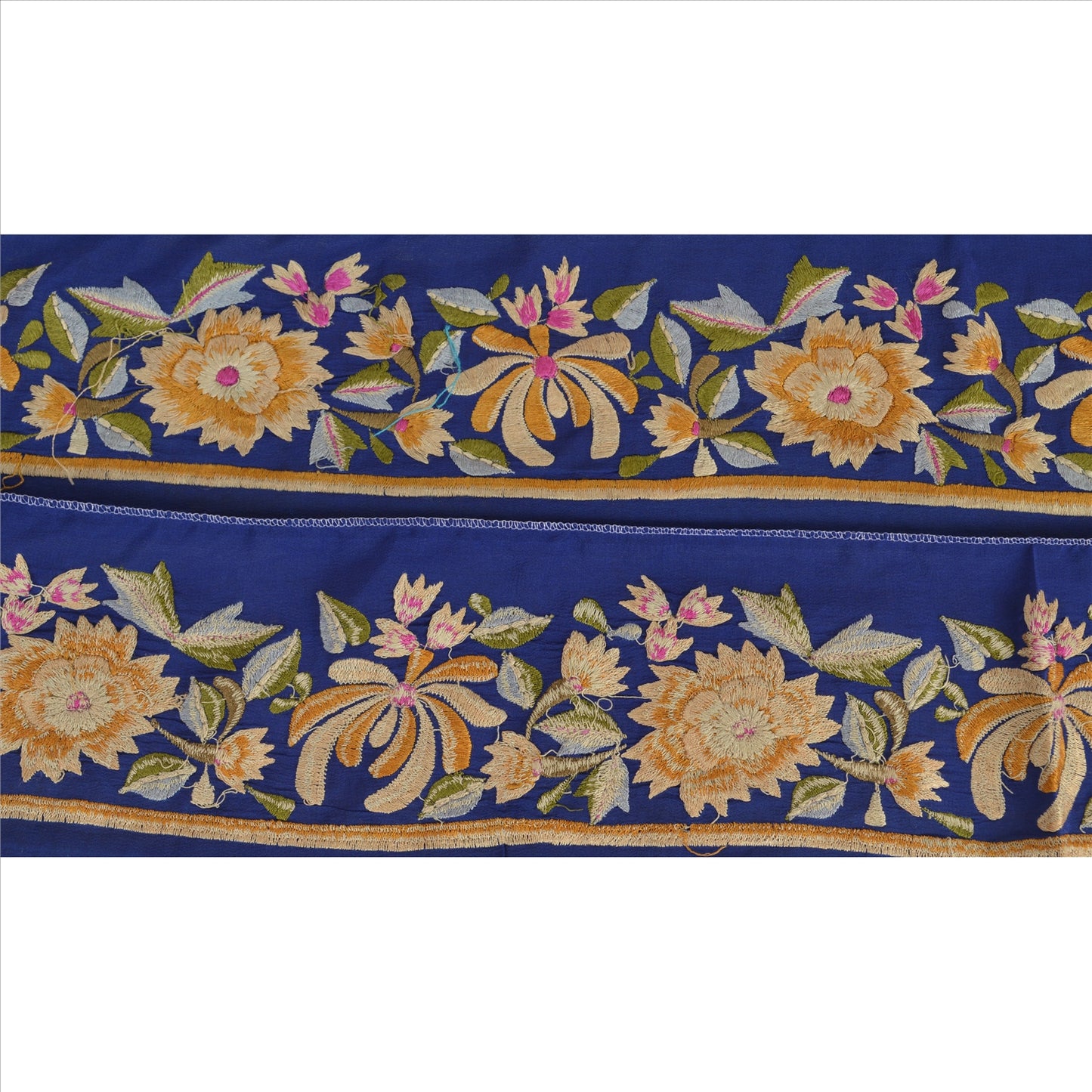 Vintage Sari Border Antique Embroidered 1 YD Indian Trim Sewing Blue Floral Lace