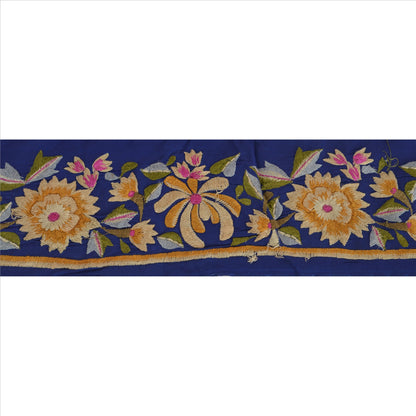 Vintage Sari Border Antique Embroidered 1 YD Indian Trim Sewing Blue Floral Lace