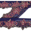 Vintage Sari Border Antique Hand Beaded 1 YD Indian Trim Sewing Blue Zari Lace