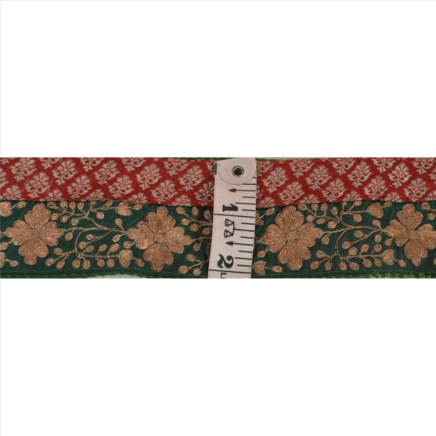 Vintage Sari Border Antique Hand Embroidered 1 YD Indian Trim Sewing Green Lace