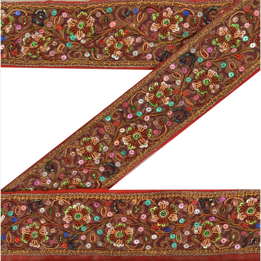 Vintage Sari Border Antique Hand Beaded 1 YD Indian Trim Sewing Red Decor Lace