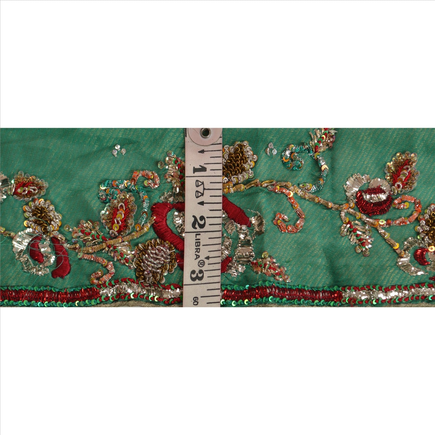 Vintage Sari Border Antique Hand Beaded 1 YD Indian Trim Sewing Green Lace