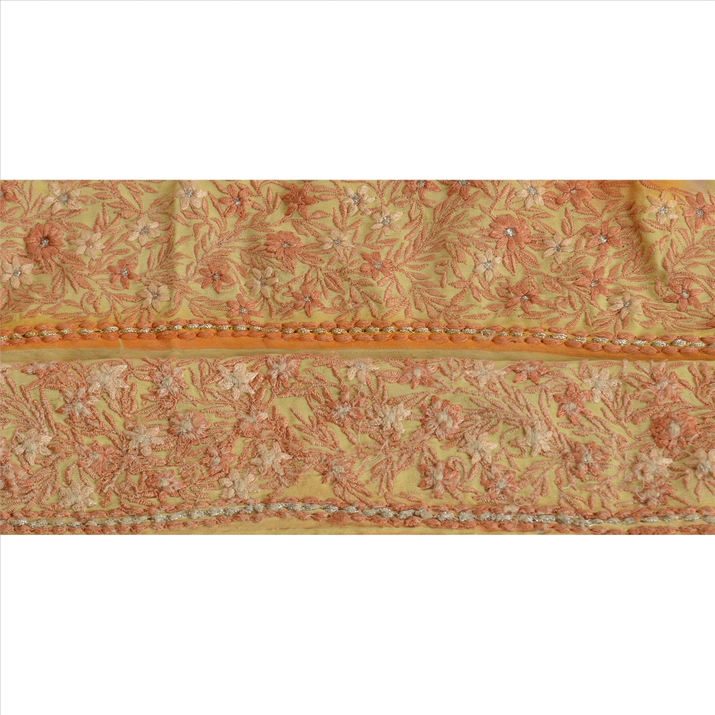 Vintage Sari Border Antique Embroidered 1 YD Indian Trim Sewing Cream Lace