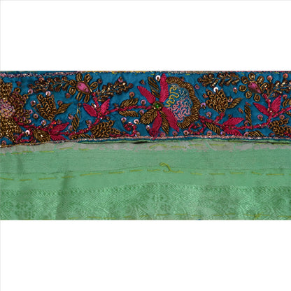 Vintage Sari Border Antique Hand Beaded 1 YD Indian Trim Sewing Blue Lace