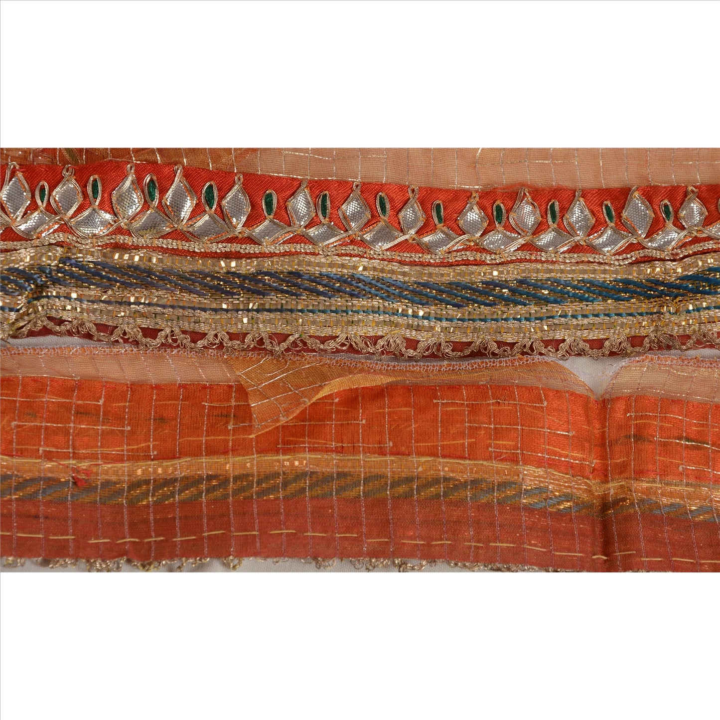 Vintage Sari Border Antique Hand Beaded 1 YD Indian Trim Sewing Orange Lace