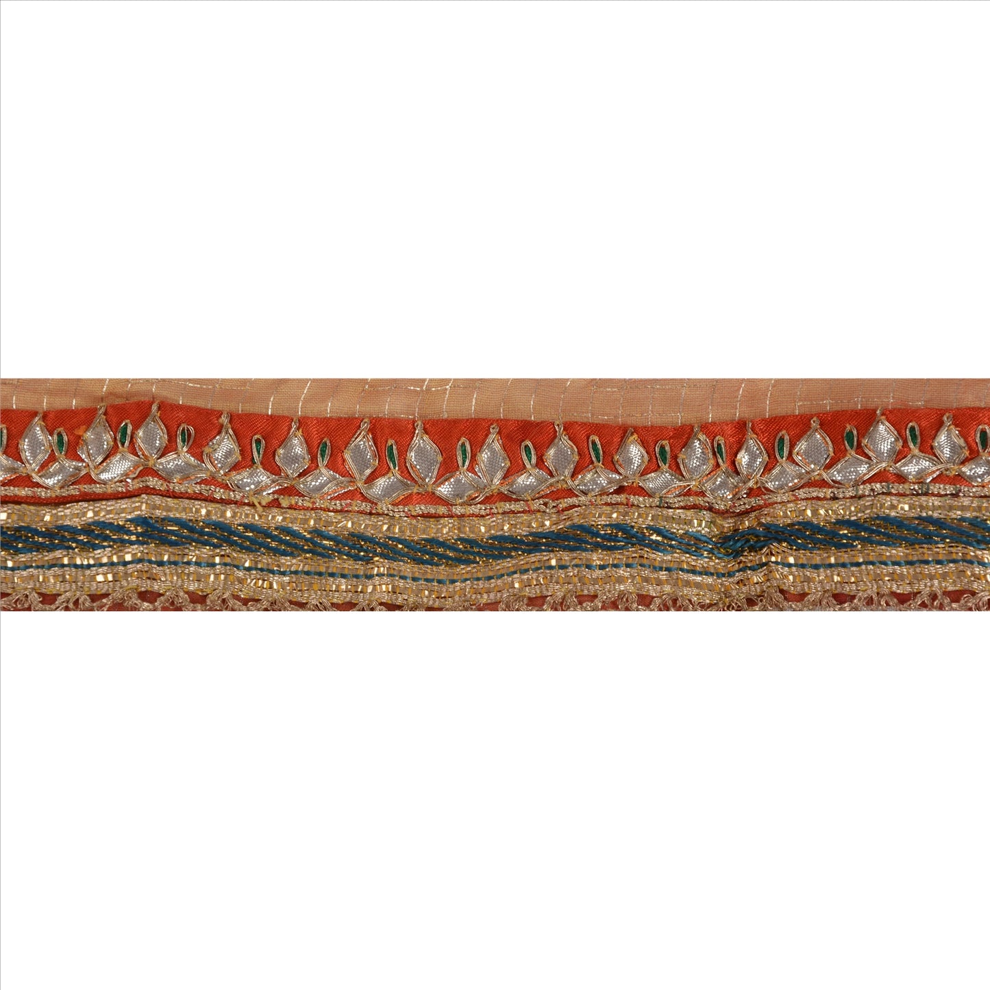 Vintage Sari Border Antique Hand Beaded 1 YD Indian Trim Sewing Orange Lace