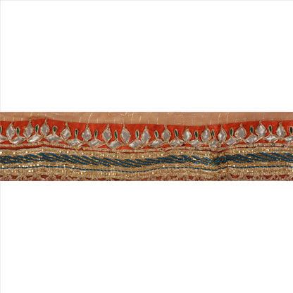 Vintage Sari Border Antique Hand Beaded 1 YD Indian Trim Sewing Orange Lace