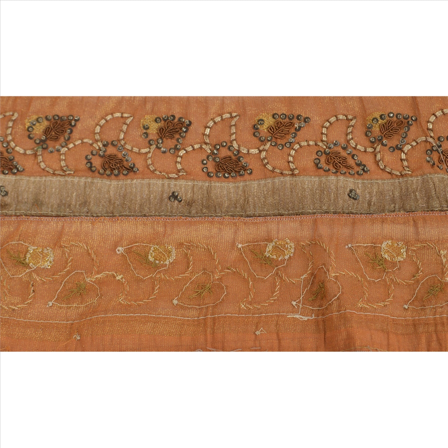 Sanskriti Vintage Sari Border Hand Beaded 1 YD Indian Trim Sewing Orange Lace