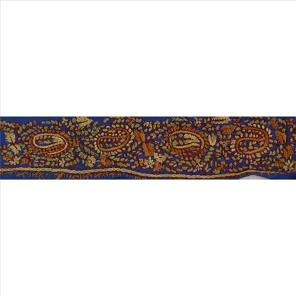 Sanskriti Vintage Sari Border Hand Beaded 1 Yard Trim Sewing Blue Floral Lace