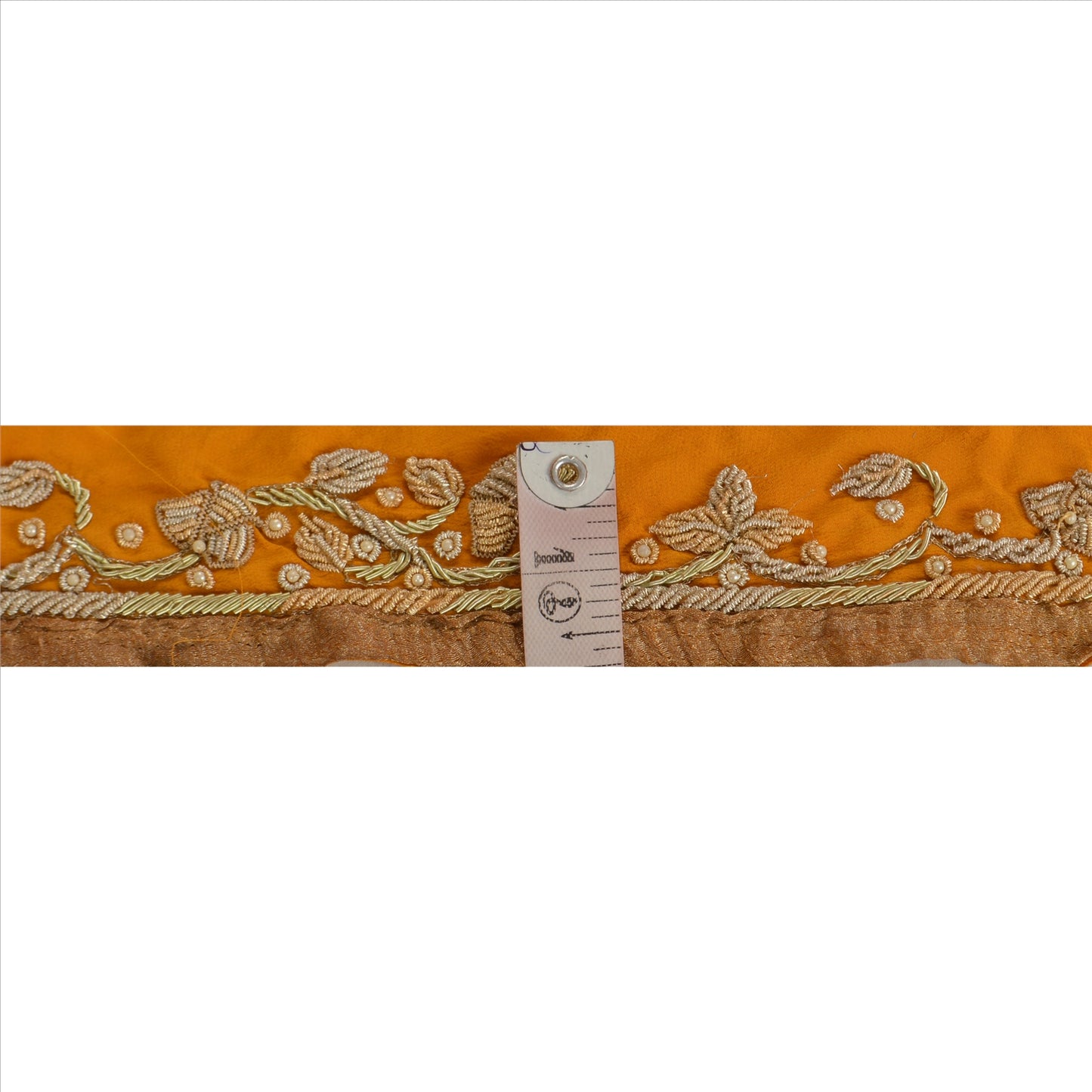 Sanskriti Vintage Sari Border  Hand Beaded 1 YD Indian Trim Ribbon Saffron Lace