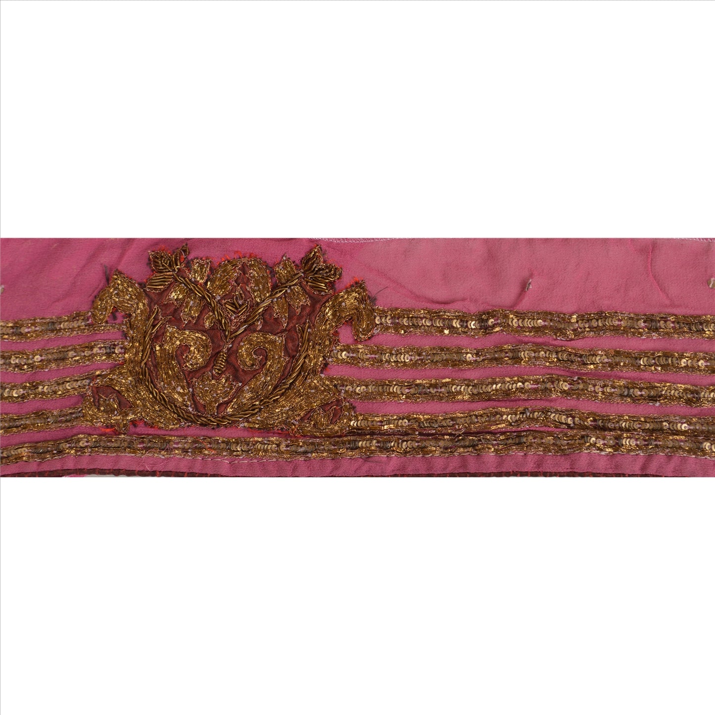 Sanskriti Vintage Sari Border Hand Embroidered 1YD Indian Trim Sewing Pink Lace