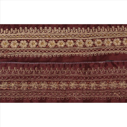 Sanskriti Vintage Sari Border Hand Beaded 1 YD Indian Trim Sewing Maroon Lace