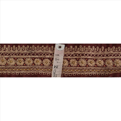 Sanskriti Vintage Sari Border Hand Beaded 1 YD Indian Trim Sewing Maroon Lace