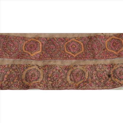 Sanskriti Vintage Sari Border Hand Embroidered Suzani 1YD Trim Sewing Brown Lace