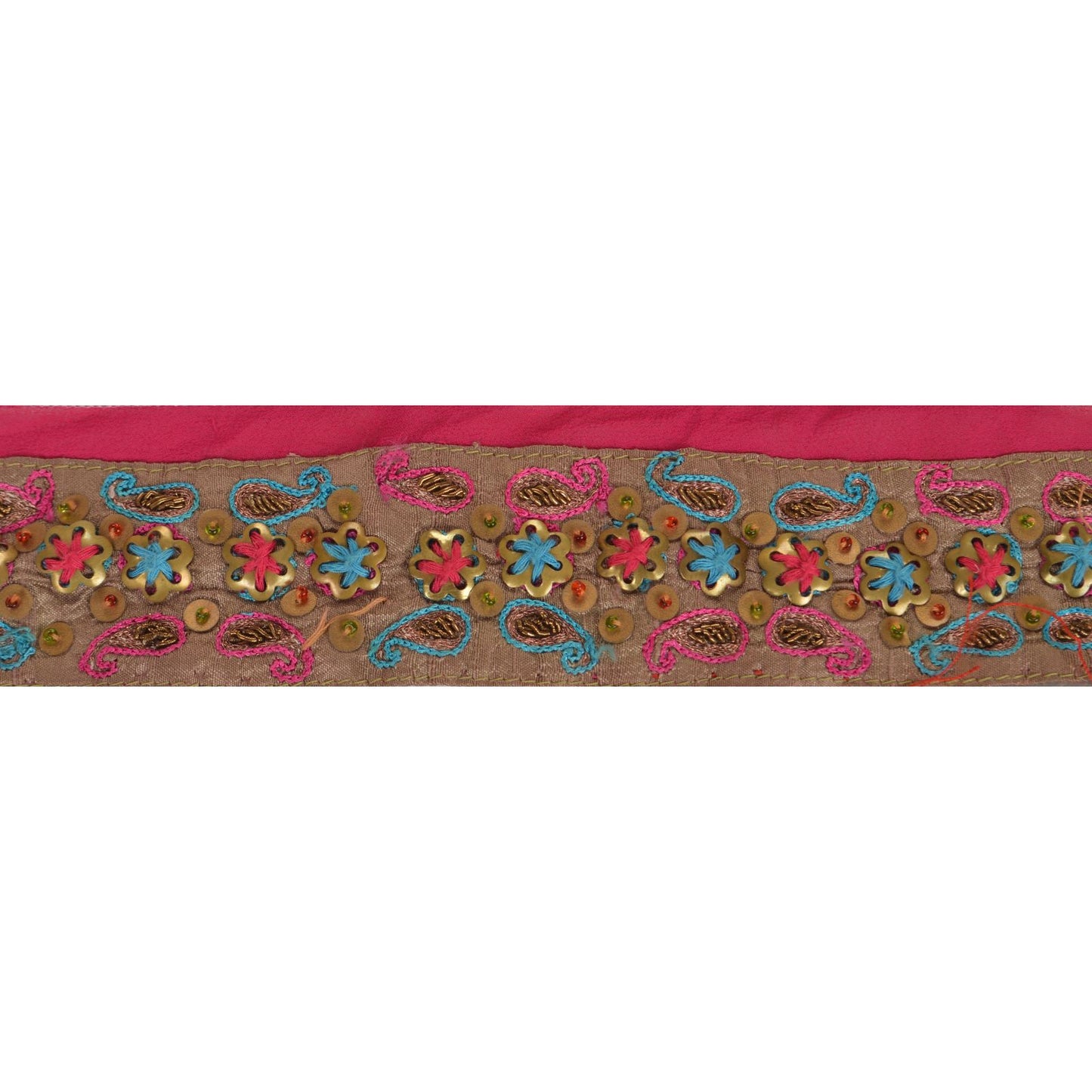 Sanskriti Vintage Sari Border Hand Beaded 1 YD Indian Trim Ribbon Pink Lace