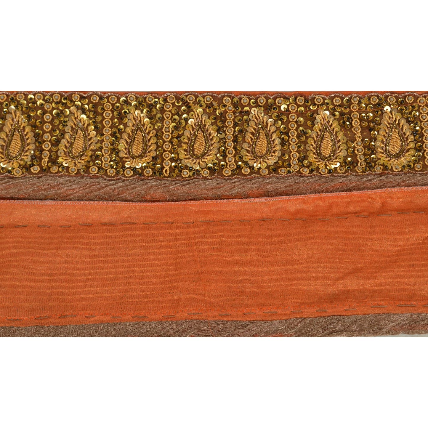 Sanskriti Vintage Sari Border Hand Beaded 1 YD Indian Trim Sewing Orange Lace