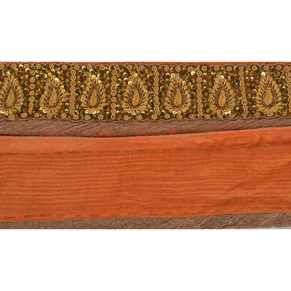 Sanskriti Vintage Sari Border Hand Beaded 1 YD Indian Trim Sewing Orange Lace