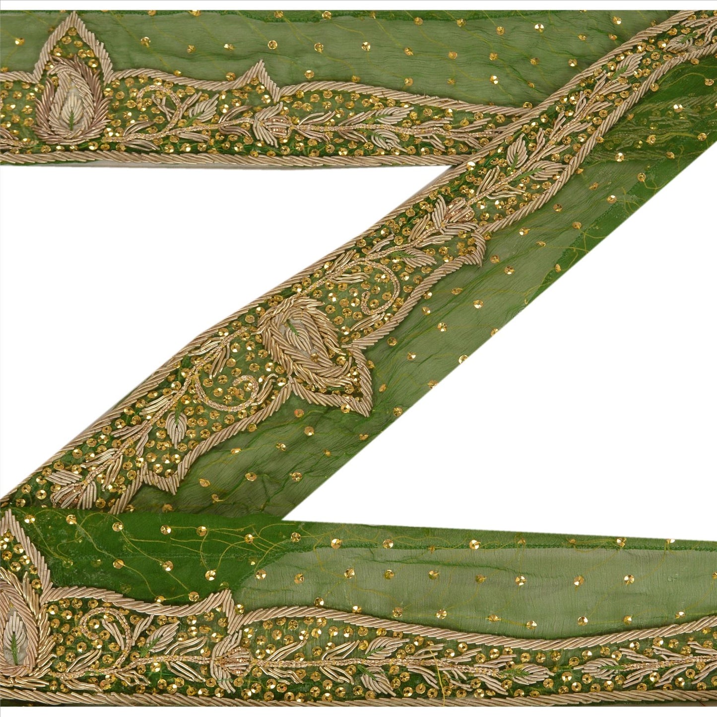 Sanskriti Vintage Sari Border Hand Beaded 1 YD Indian Trim Sewing Green Lace