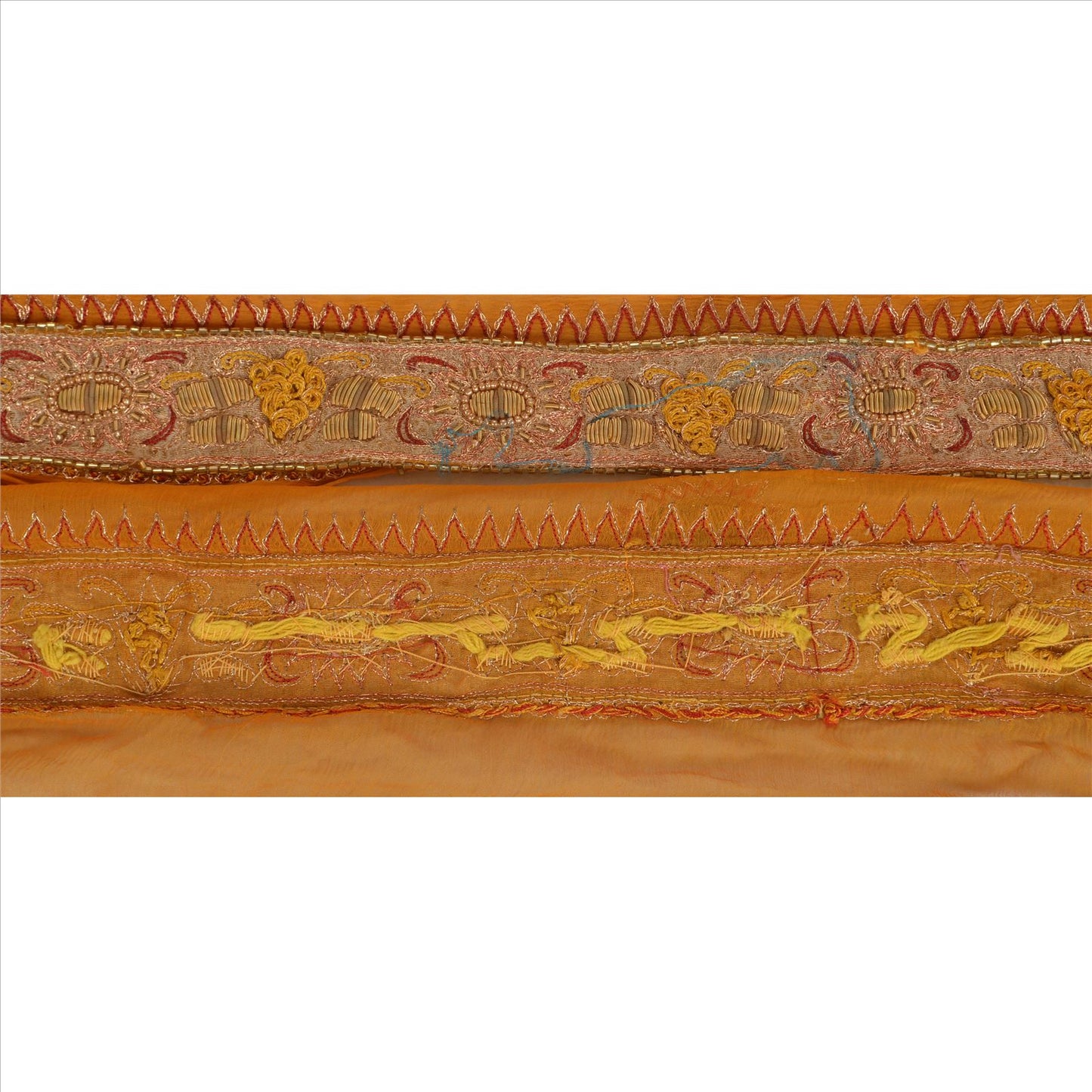 Vintage Sari Border Antique Hand Beaded 1 YD Indian Trim Sewing Saffron Lace