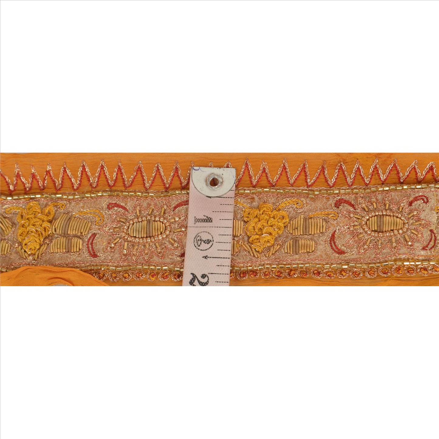 Vintage Sari Border Antique Hand Beaded 1 YD Indian Trim Sewing Saffron Lace