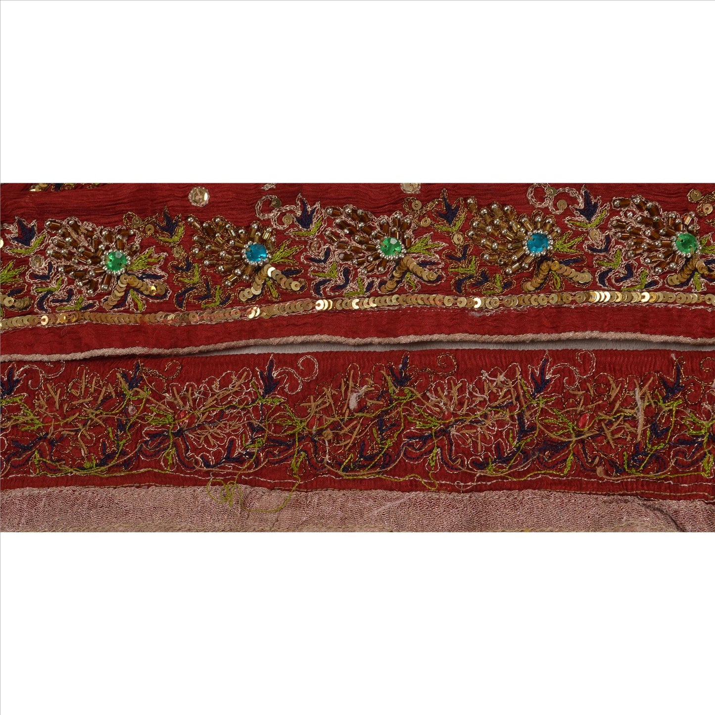 Sanskriti Vintage Sari Border Hand Beaded 1 YD Indian Trim Sewing Maroon Lace