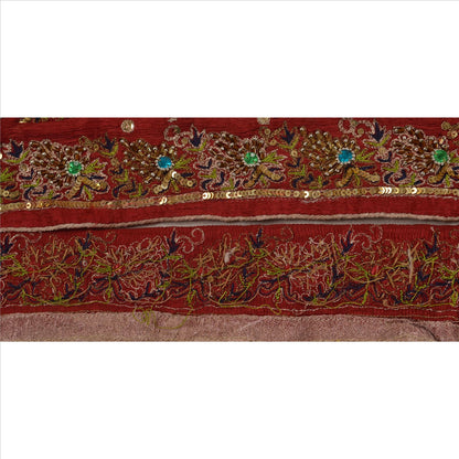 Sanskriti Vintage Sari Border Hand Beaded 1 YD Indian Trim Sewing Maroon Lace