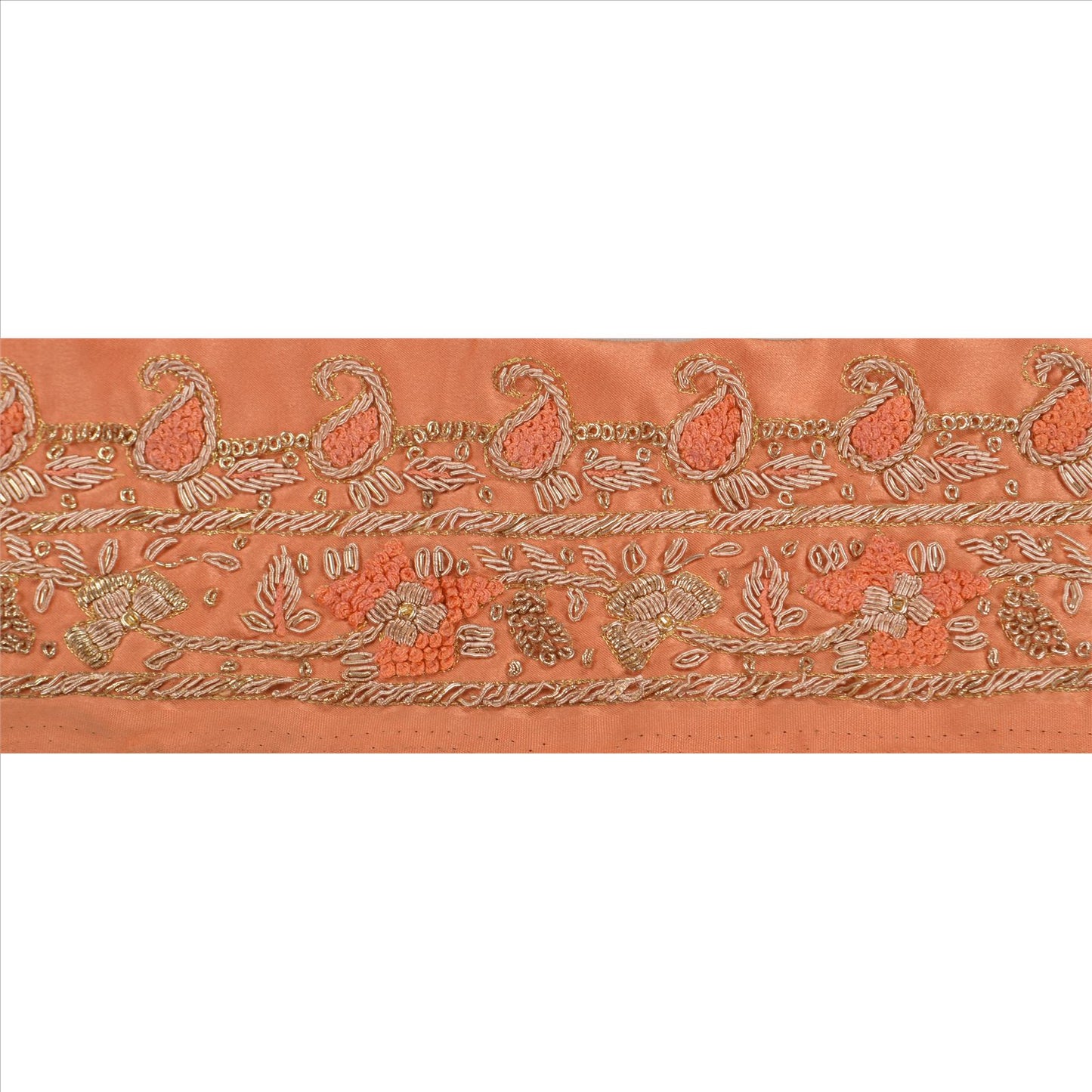 Sanskriti Vintage Sari Border Hand Beaded 1 YD Indian Trim Sewing Peach Lace