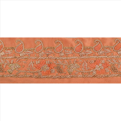 Sanskriti Vintage Sari Border Hand Beaded 1 YD Indian Trim Sewing Peach Lace