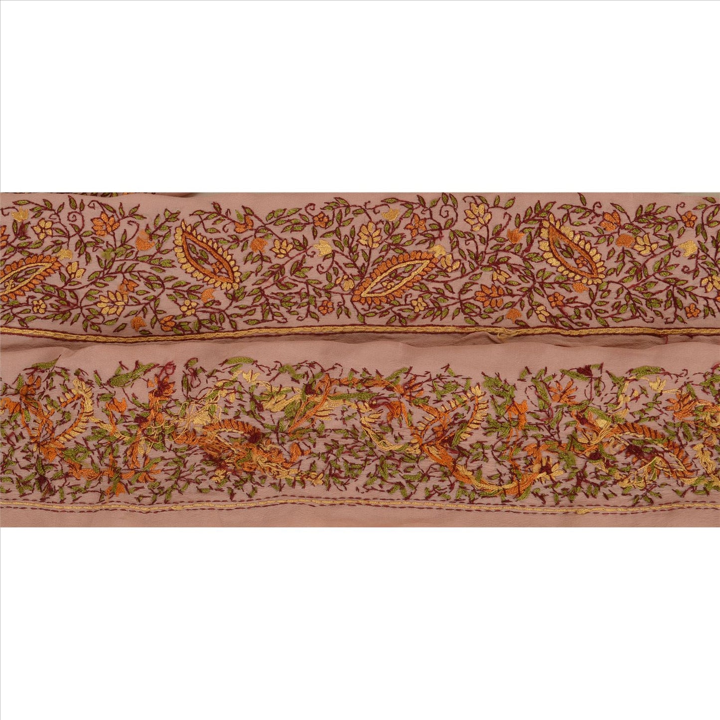 Sanskriti Vintage Sari Border Hand Embroidered 1YD Indian Trim Sewing Peach Lace