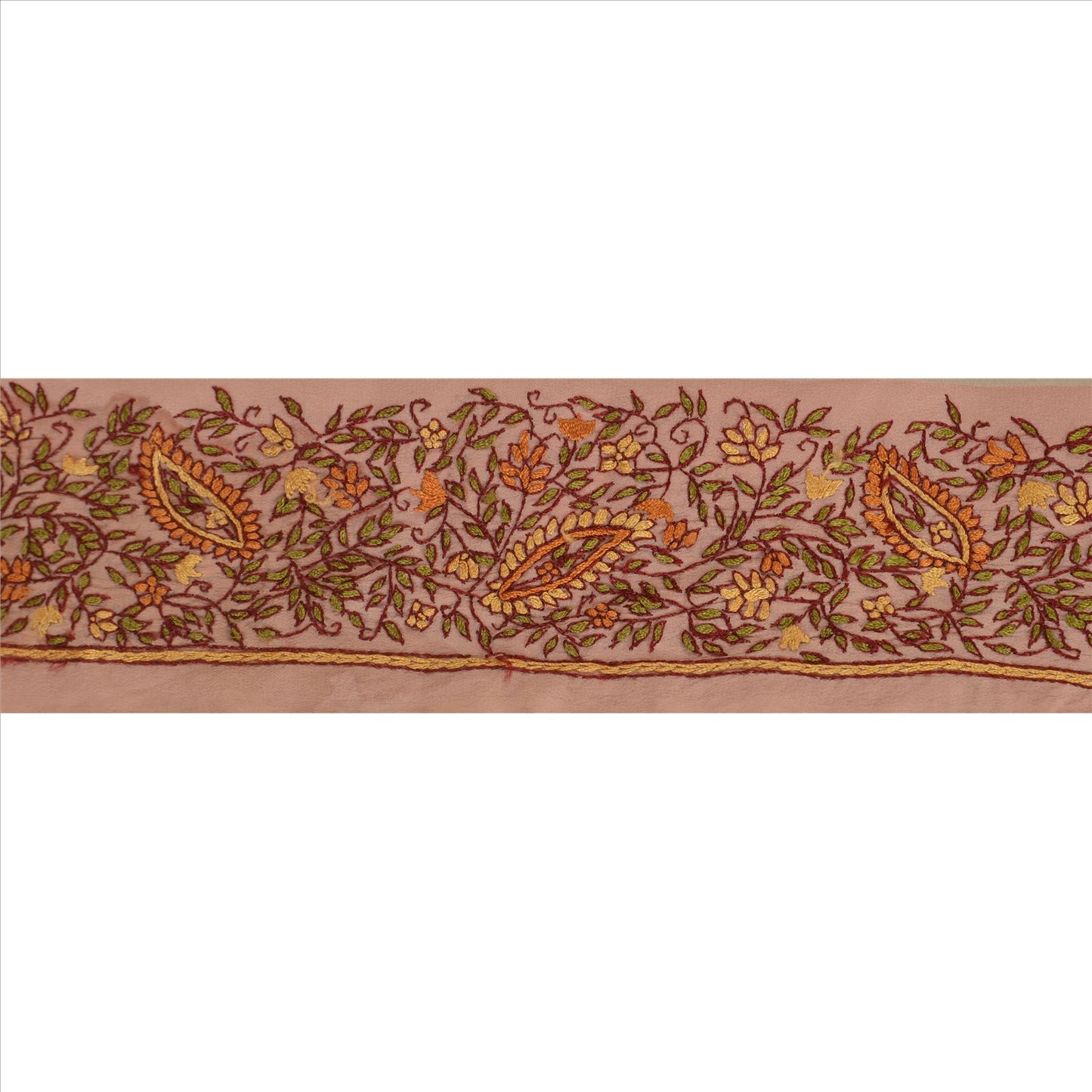 Sanskriti Vintage Sari Border Hand Embroidered 1YD Indian Trim Sewing Peach Lace