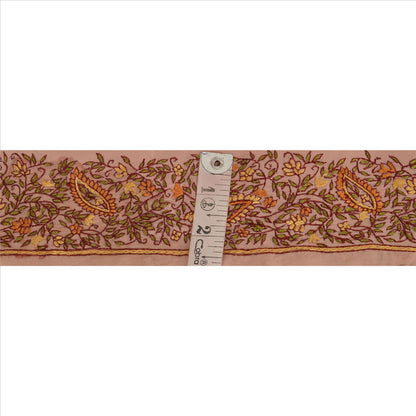 Sanskriti Vintage Sari Border Hand Embroidered 1YD Indian Trim Sewing Peach Lace