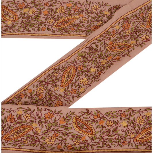 Sanskriti Vintage Sari Border Hand Embroidered 1YD Indian Trim Sewing Peach Lace