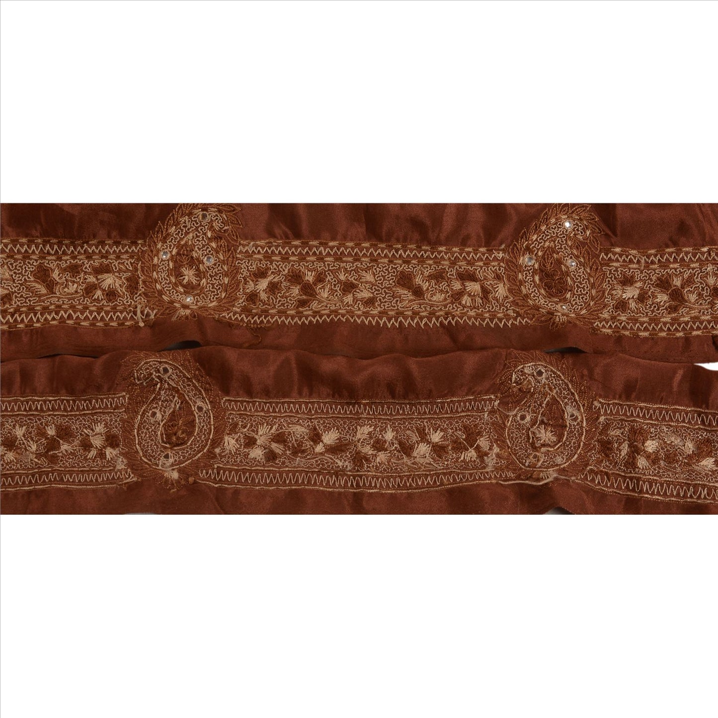 Sanskriti Vintage Sari Border Hand Beaded 1 YD Indian Trim Sewing Brown Lace