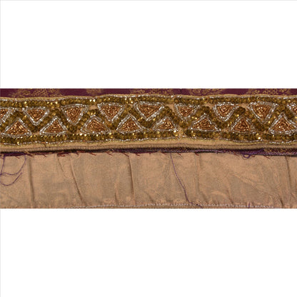 Sanskriti Vintage Sari Border 2 YD Craft Purple Trim Hand Beaded Ribbon Lace