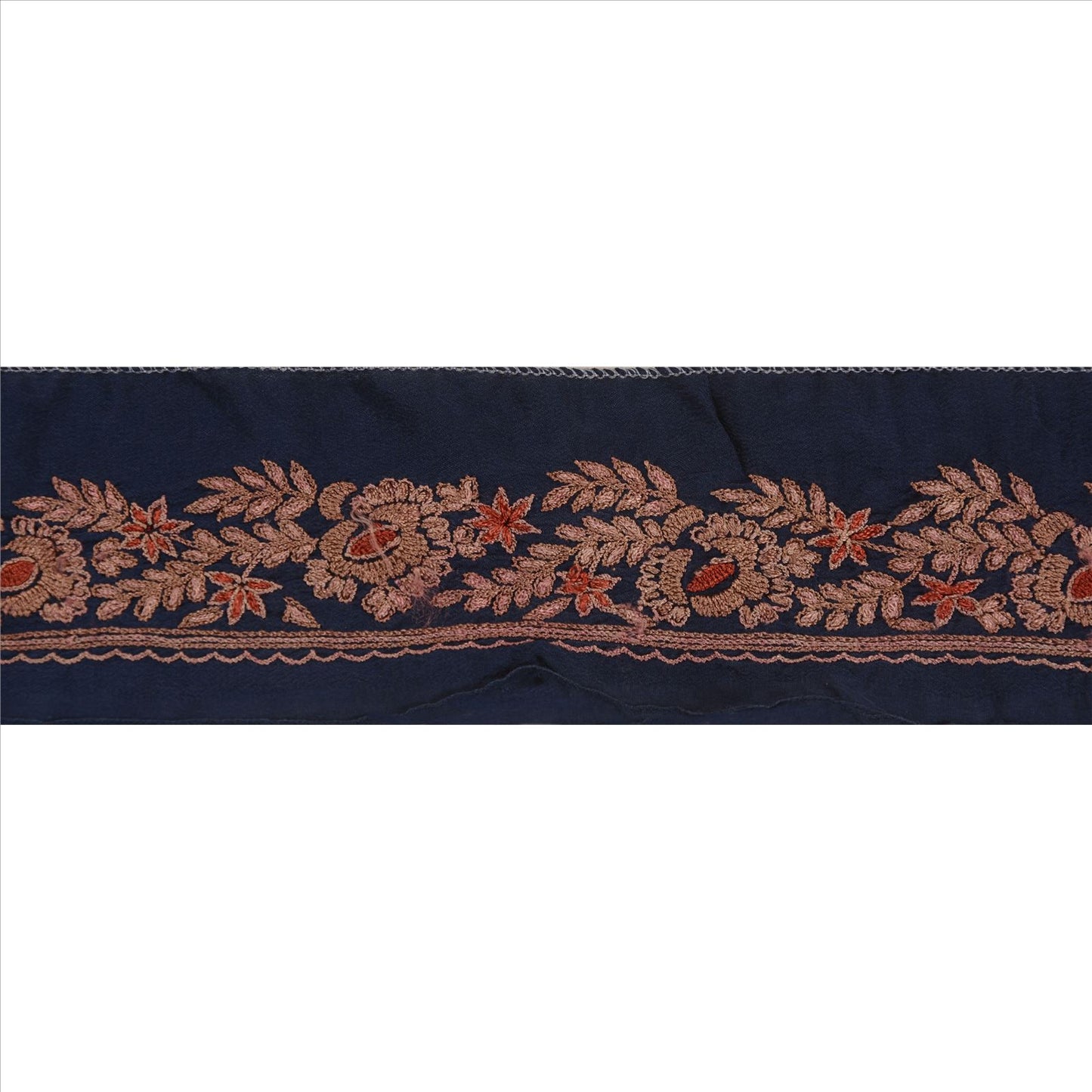 Sanskriti Vintage Sari Border Hand Embroidered 1 YD Indian Trim Ribbon Blue Lace