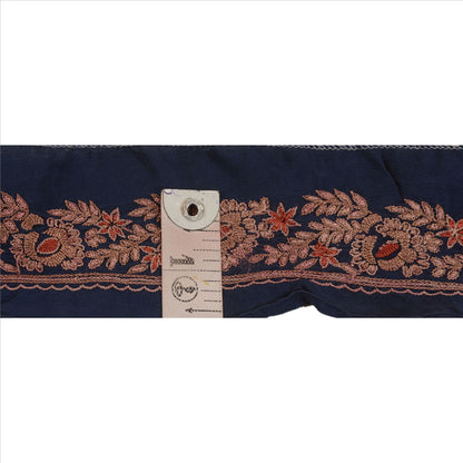 Sanskriti Vintage Sari Border Hand Embroidered 1 YD Indian Trim Ribbon Blue Lace