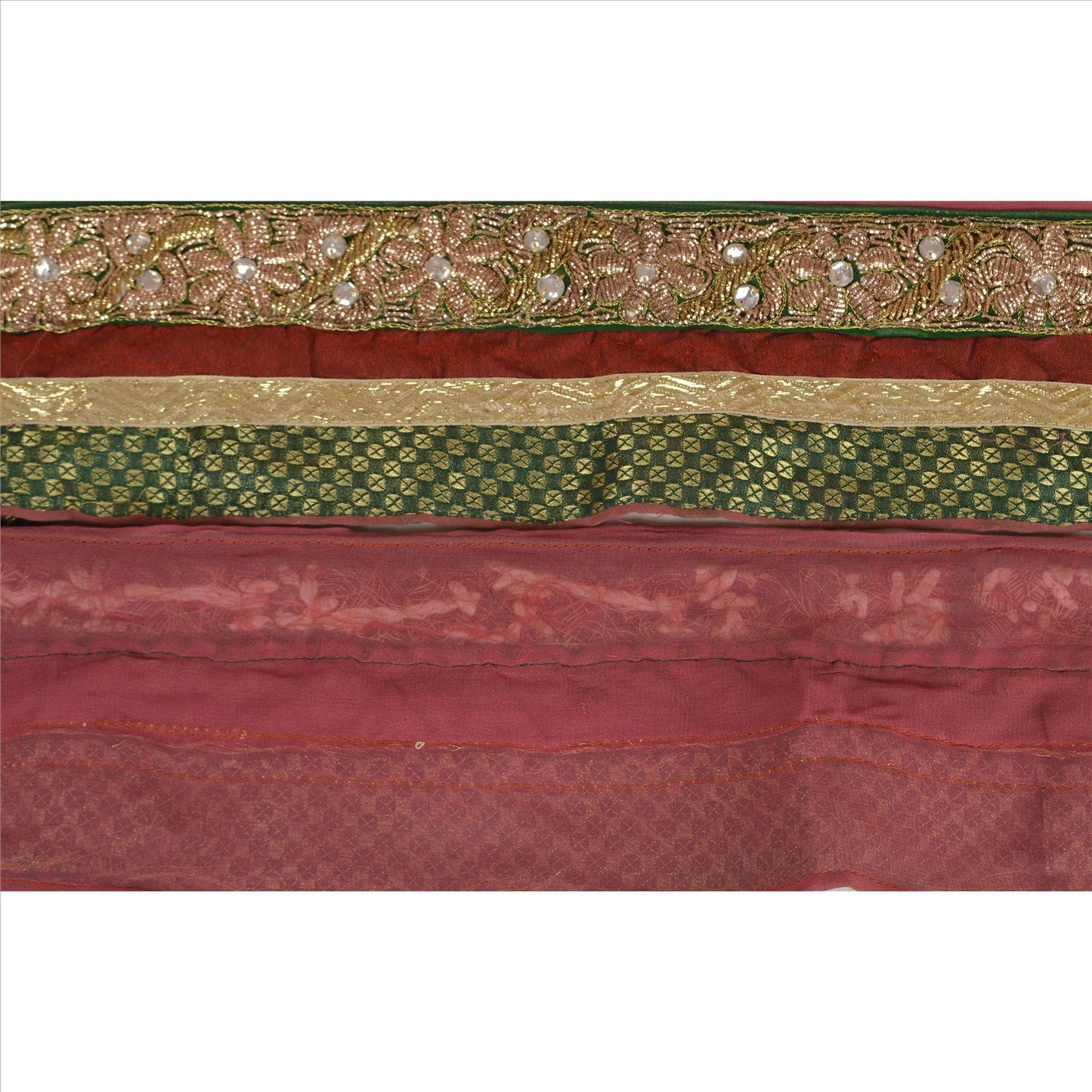 Sanskriti Vintage Sari Border Hand Beaded 1YD Indian Trim Sewing Pink Patch Lace