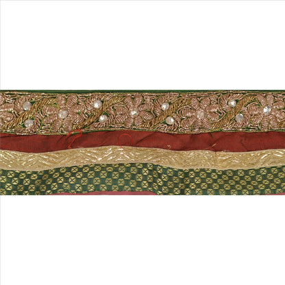 Sanskriti Vintage Sari Border Hand Beaded 1YD Indian Trim Sewing Pink Patch Lace