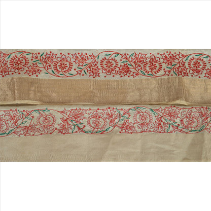 Sanskriti Vintage Sari Border Hand Embroided Woven Brocade 1 YD Trim Sewing Lace