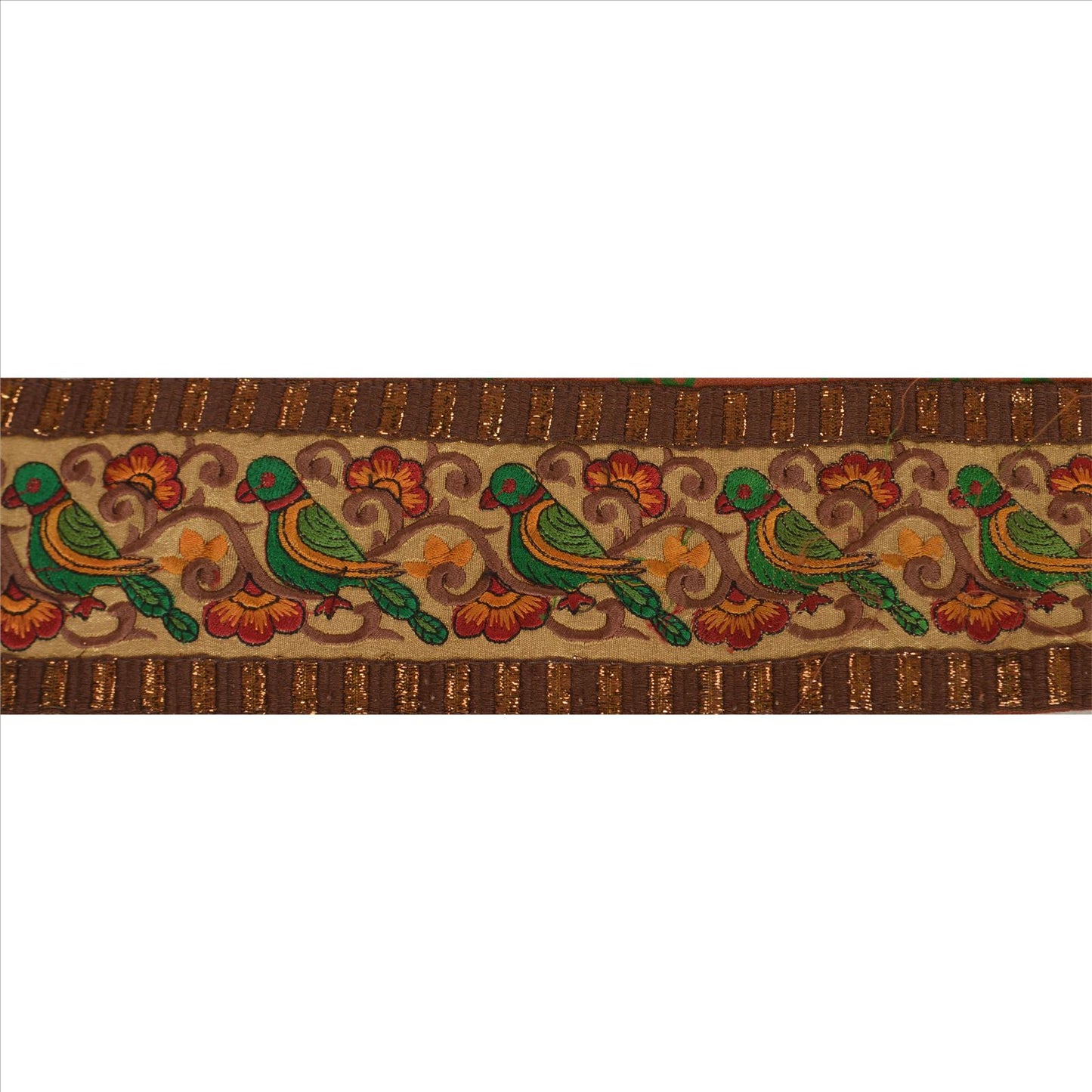 Sanskriti Vintage Sari Border Embroidered  1 YD Trim Sewing Brown Bandhani Lace