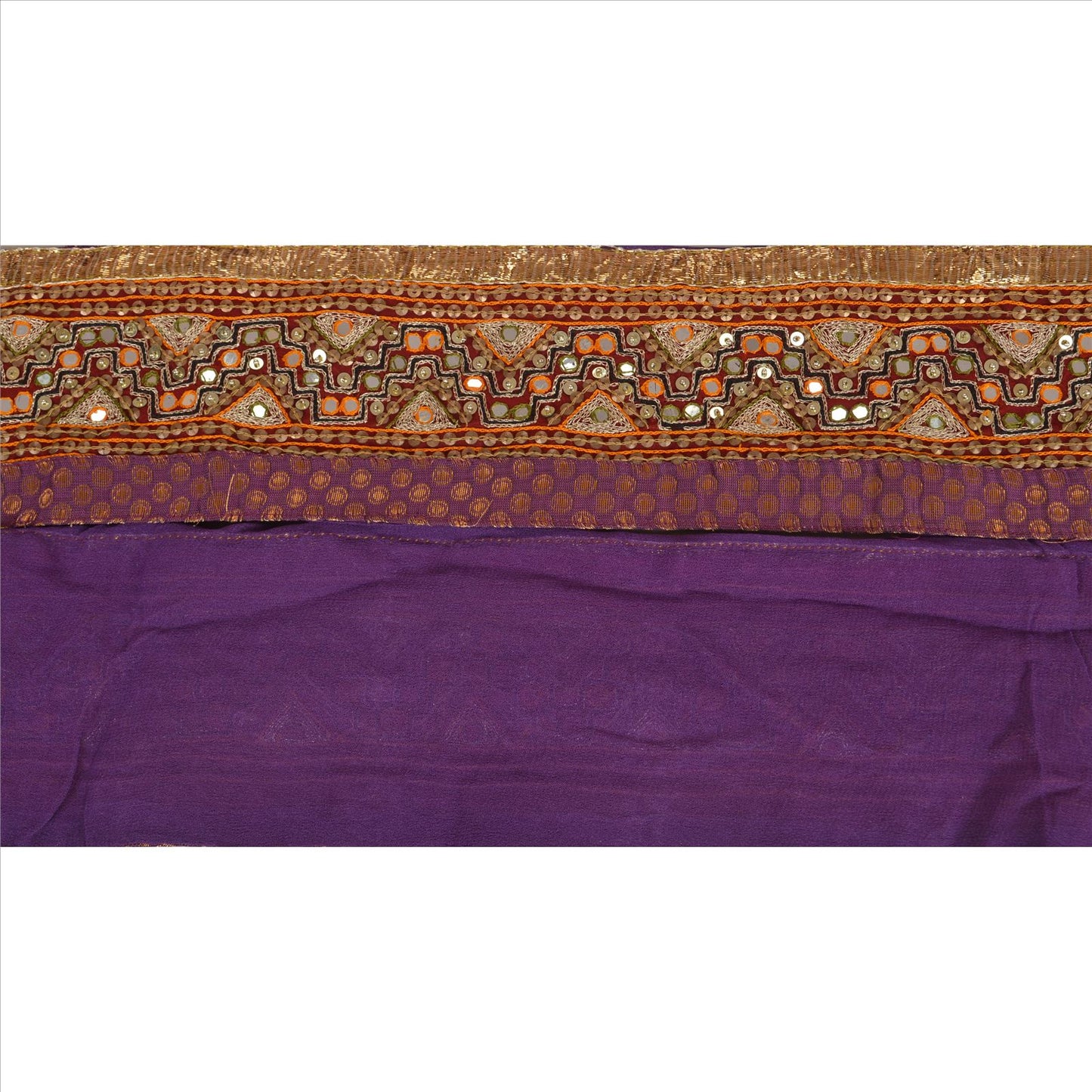 Sanskriti Vintage Sari Border Hand Beaded 1 YD Trim Sewing Purple Mirror Lace