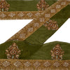 Sanskriti Vintage Sari Border Hand Beaded 1YD Trim Sewing Green Rhinestone Lace