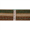 Sanskriti Vintage Sari Border Hand Beaded 1YD Trim Sewing Green Rhinestone Lace