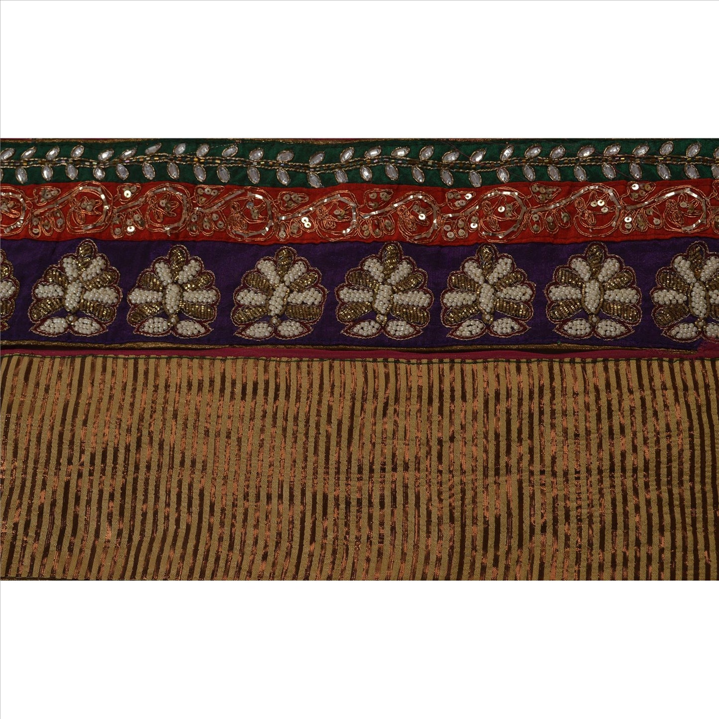 Sanskriti Vintage Sari Border Hand Beaded 1 YD Indian Trim Sewing Maroon Lace