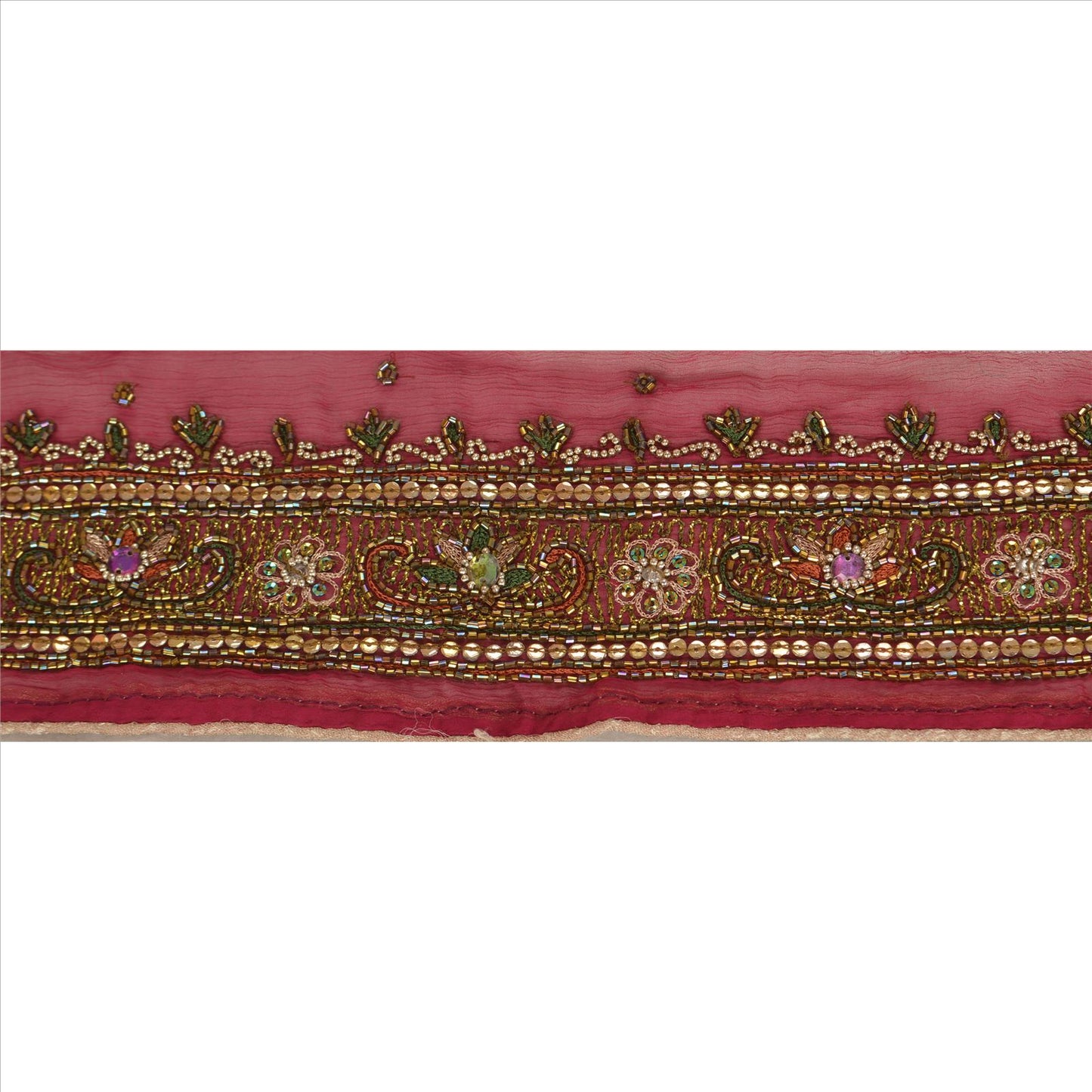 Sanskriti Vintage Sari Border Hand Beaded 1 YD Indian Trim Sewing Purple Lace