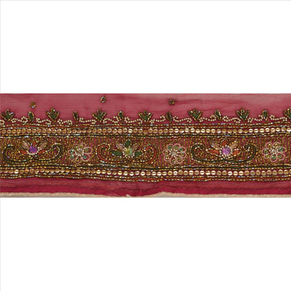 Sanskriti Vintage Sari Border Hand Beaded 1 YD Indian Trim Sewing Purple Lace