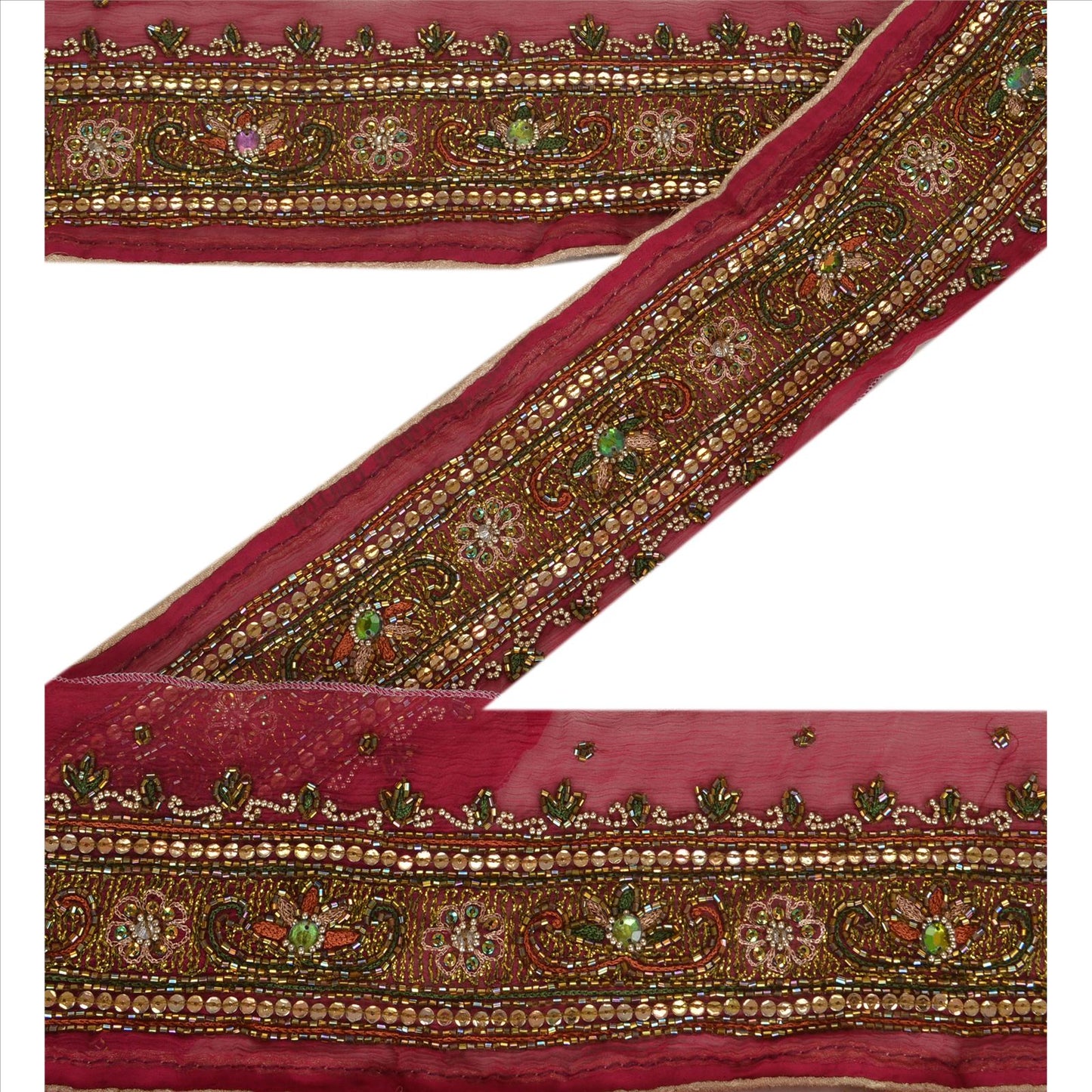 Sanskriti Vintage Sari Border Hand Beaded 1 YD Indian Trim Sewing Purple Lace